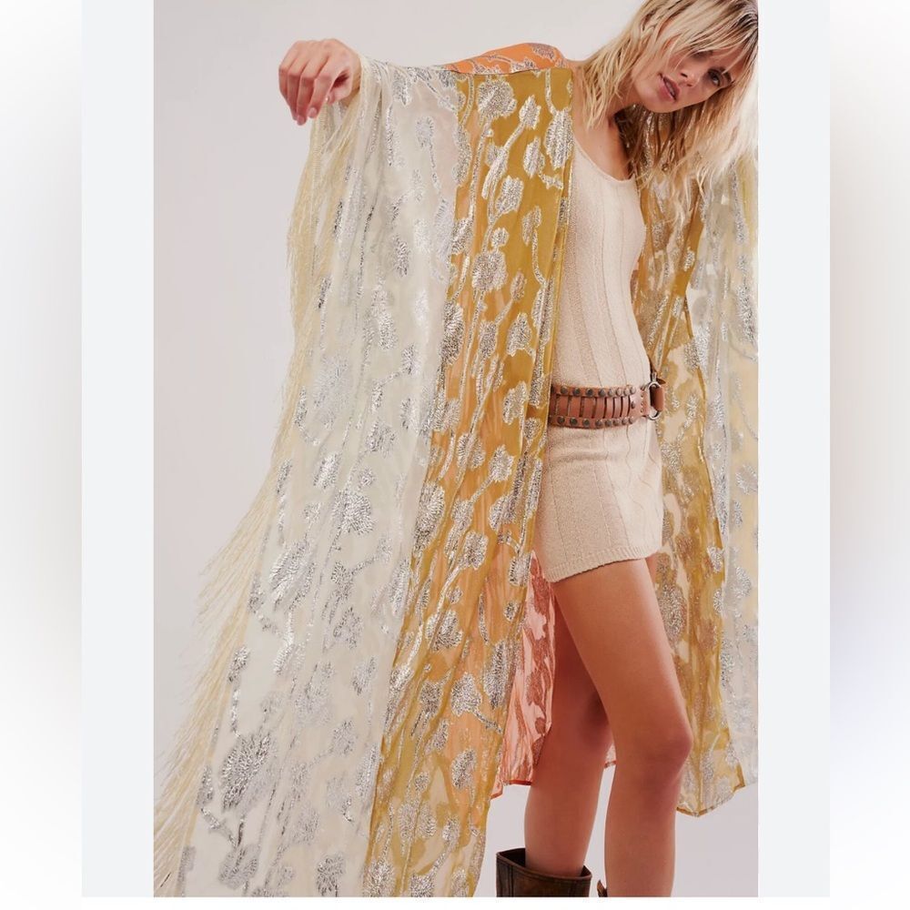 Free People Florence Yellow and Orange Floral Kimono OS